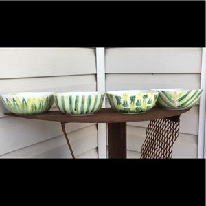 4 Italian green, yellow ceramic hand painted bowls